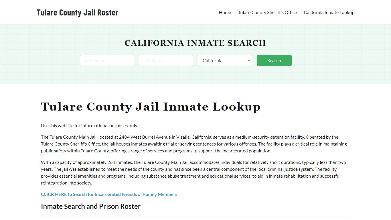 Tulare County Jail Roster Lookup, CA, Inmate Search