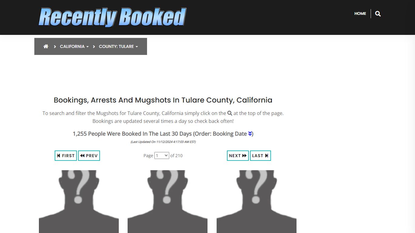 Bookings, Arrests and Mugshots in Tulare County, California