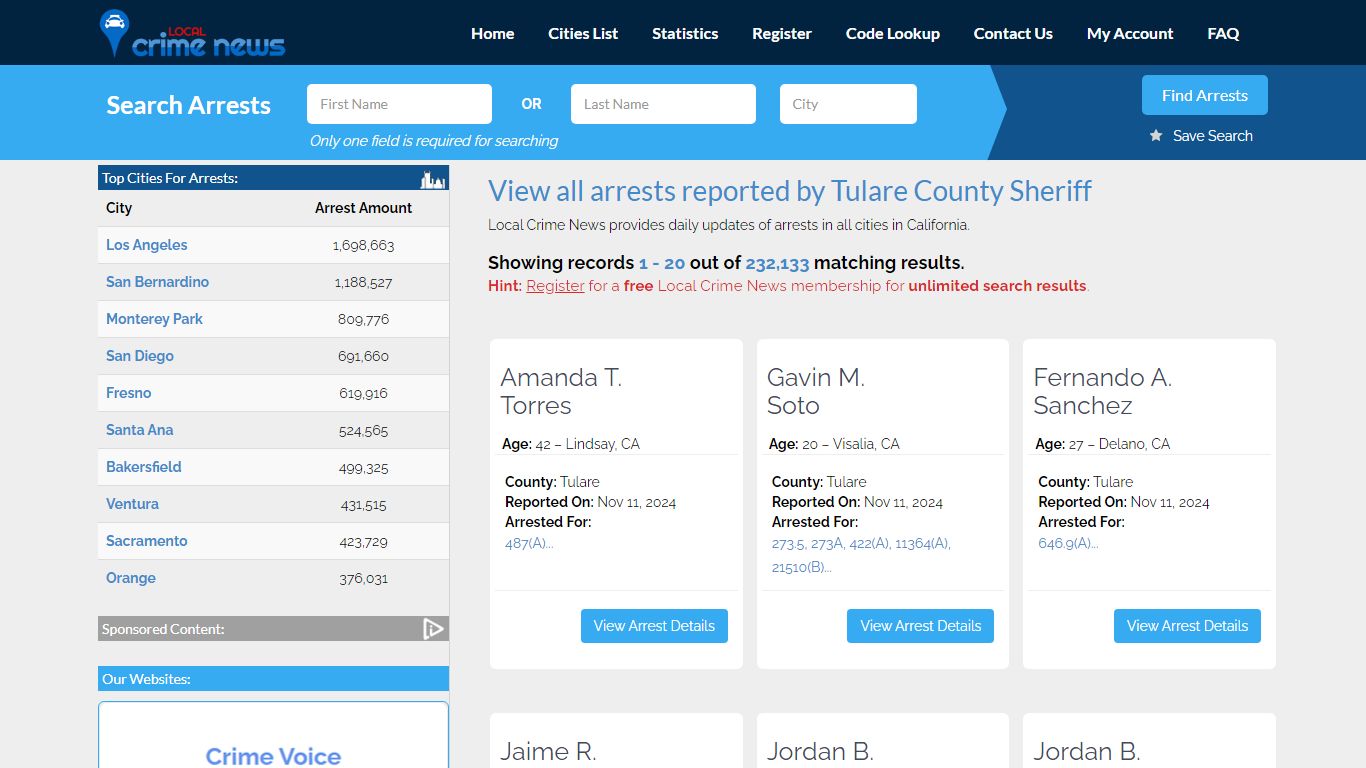 Arrests reported by Tulare County Sheriff - Local Crime News